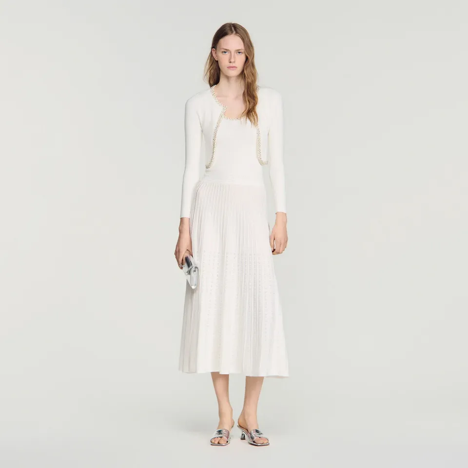 Cropped pearl and strass cardigan