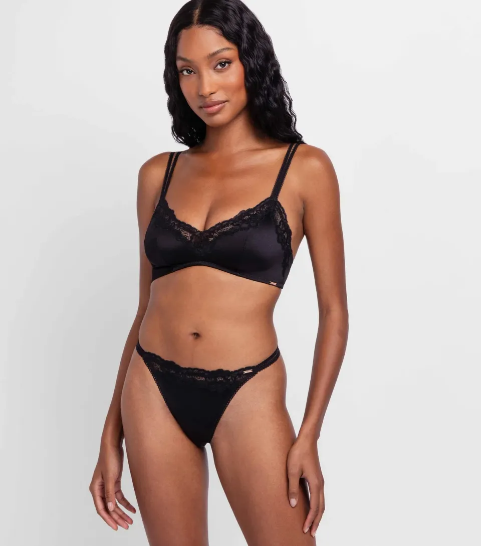 Women's Black Shiny Lace Trimmed Bralette