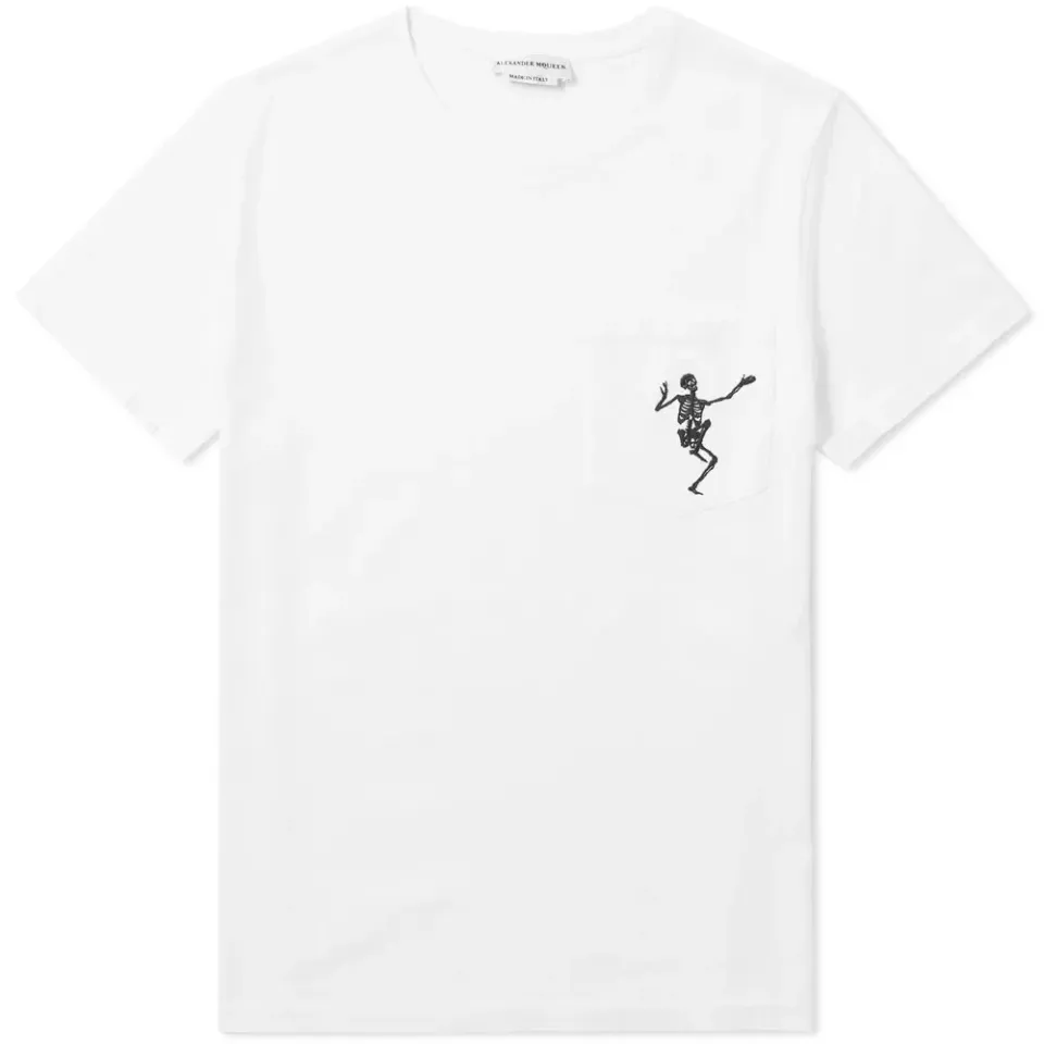 Dancing Skeleton Embroidered Pocket Tee