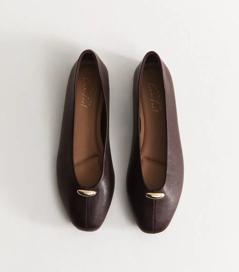 Women's Dark Burgundy Faux Leather Metallic Charm High Vamp Ballerina Flats Vegan