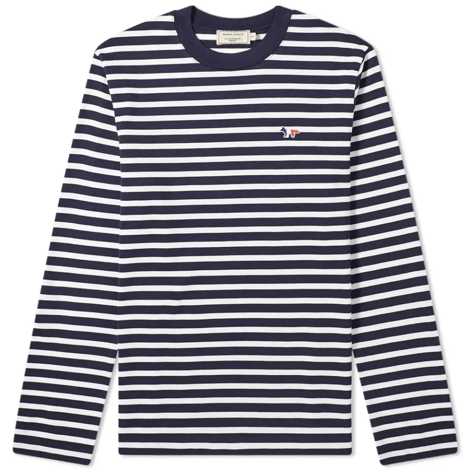 Maison Kitsuné Long Sleeve Tricolour Fox Stripe T-Shirt