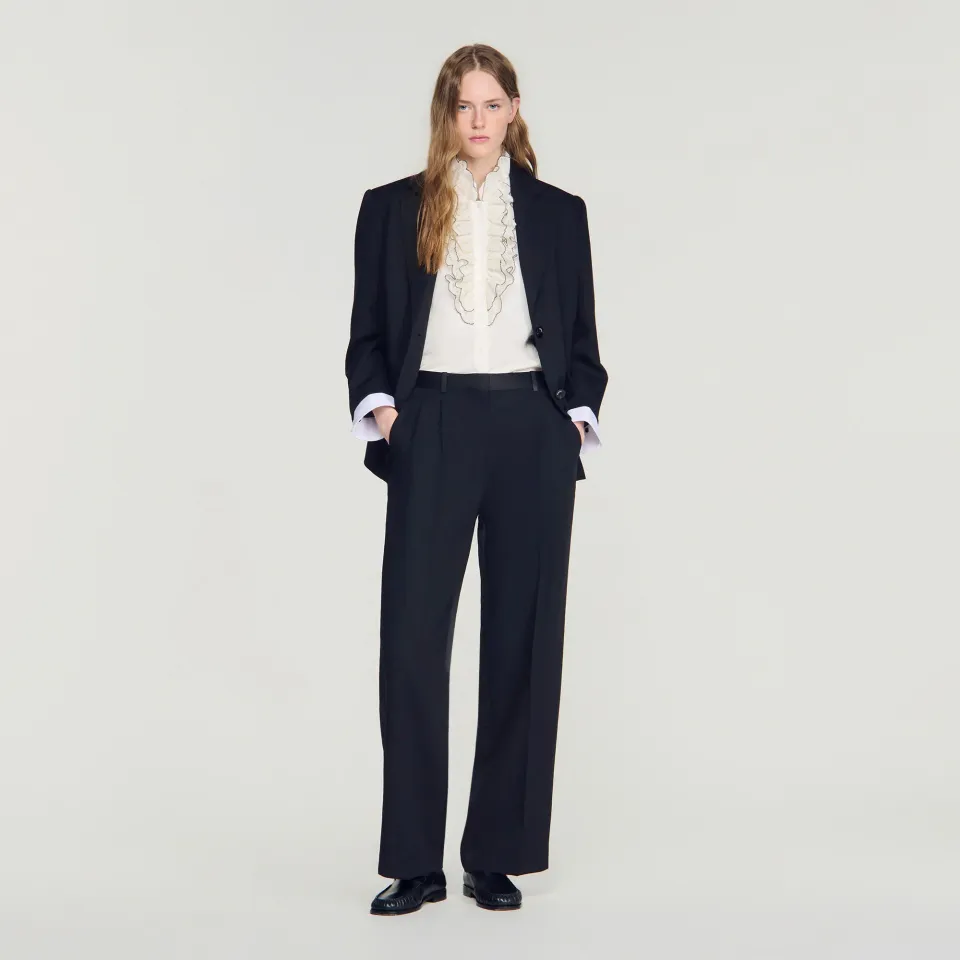 Mixed-material satin trousers