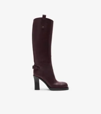 Leather Cavalier Heel Boots in Mahogany red