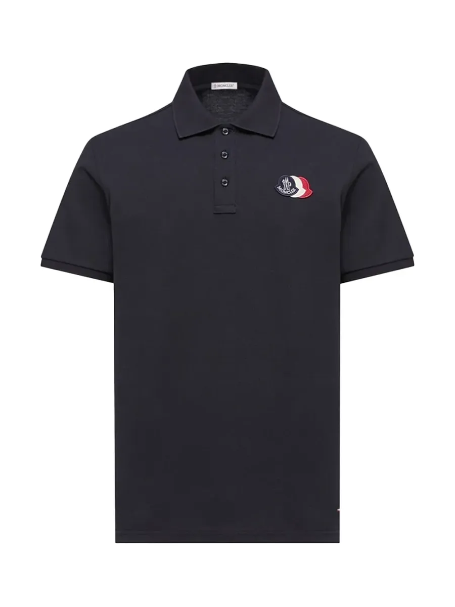 Men Patch Cotton Piquet Polo Shirt Navy