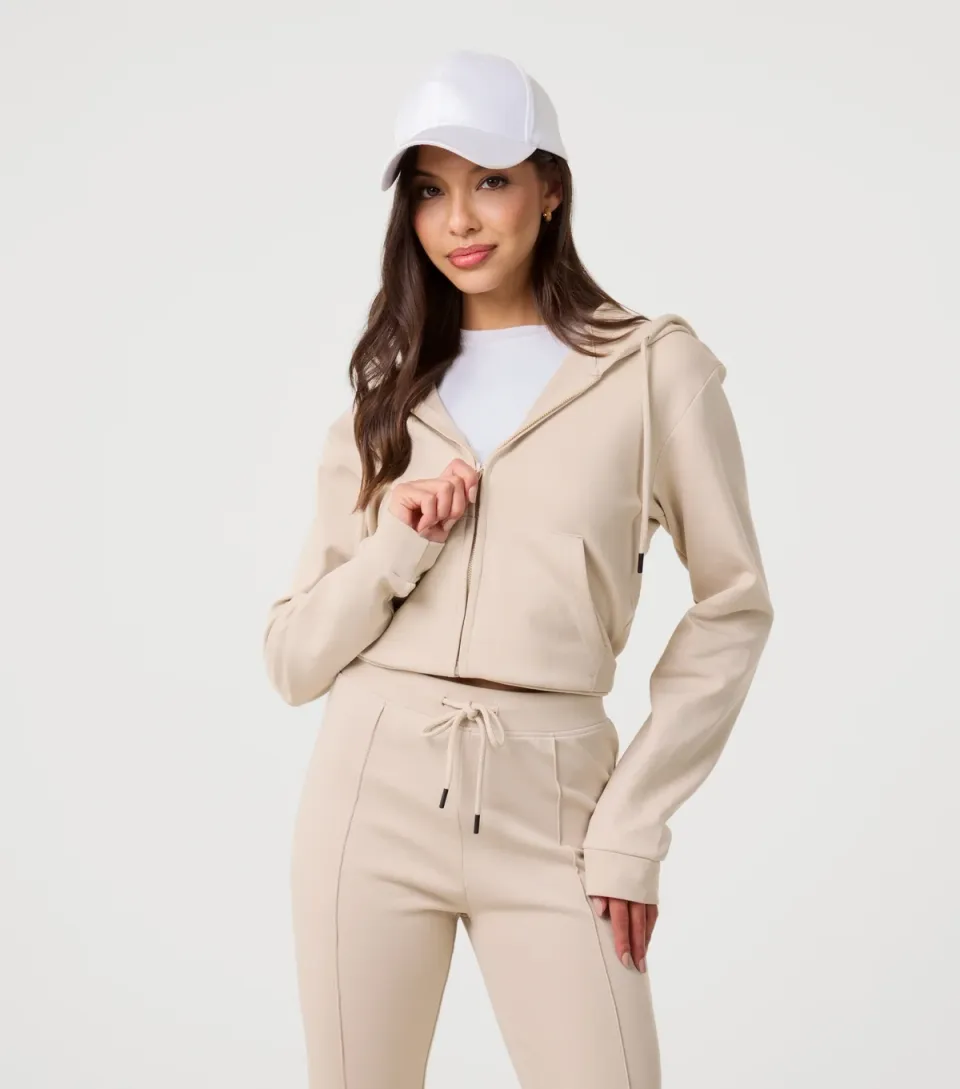 Women's Stone Cropped Zip Up Hoodie